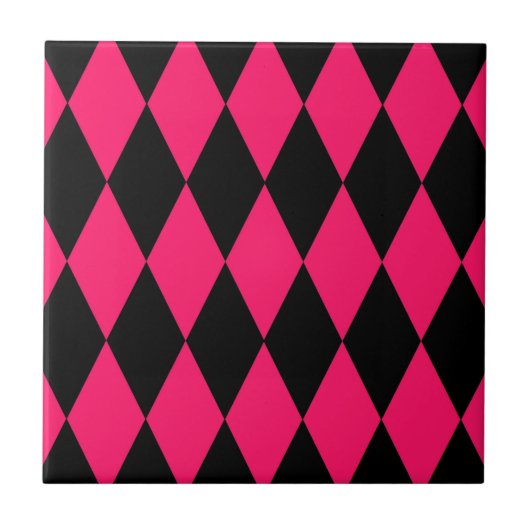 Roze Zwarte Harlekijn Diamanten Dambord Patroon  Tegeltje (Voorkant)