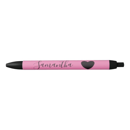 Roze Zwarte Hart Gepersonaliseerde Naam Inkt Pen (Voorkant)