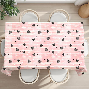 Roze Zwarte Harten Aangepaste Naam Schattig Ik Hou Tafelkleed