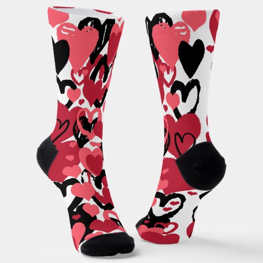 roze zwarte harten sokken (Gebogen)