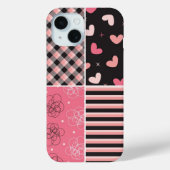 Roze zwarte harten strepen geruite krabbelpatroon Case-Mate iPhone case (Achterkant)