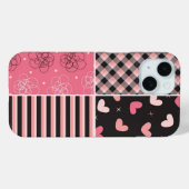 Roze zwarte harten strepen geruite krabbelpatroon Case-Mate iPhone case (Achterkant (horizontaal))