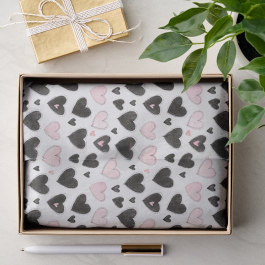 Roze Zwarte Harten Verjaardag Tissuepapier (Geschenk)