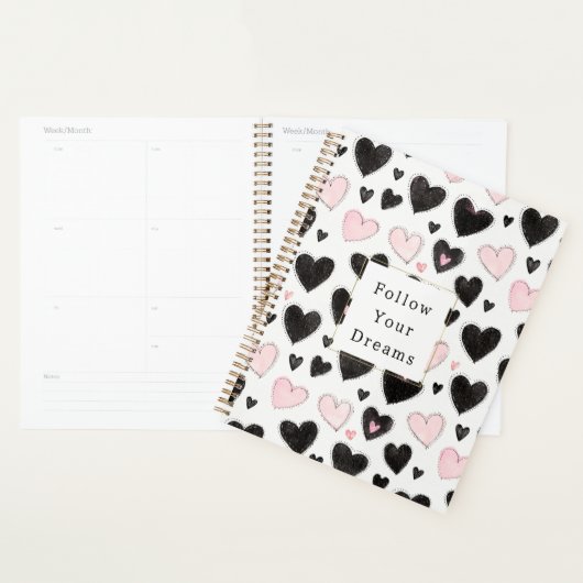 Roze Zwarte Harten Volg je dromen Planner (Display)