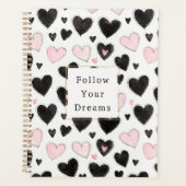 Roze Zwarte Harten Volg je dromen Planner (Voorkant)