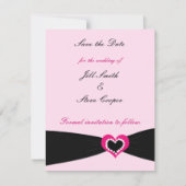 Roze zwarte hartlint opslaan Datum Save The Date (Voorkant)