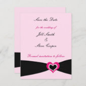 Roze zwarte hartlint opslaan Datum Save The Date (Voorkant / Achterkant)