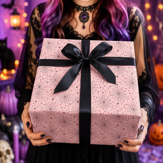 Roze & Zwarte Hemelse Spinnenweb Patroon Cadeaupapier