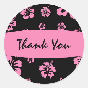 Roze & Zwarte Hibiscus Bloem Sticker