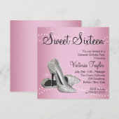 Roze Zwarte Hoge Hakken Sweet 16 Party Kaart (Voorkant / Achterkant)