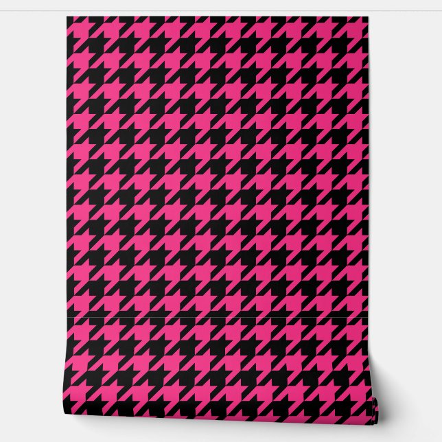 Roze Zwarte Houndstooth Check Behang (Afrollen)