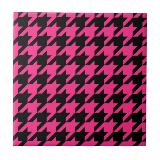 Roze Zwarte Houndstooth Check Tegeltje (Voorkant)