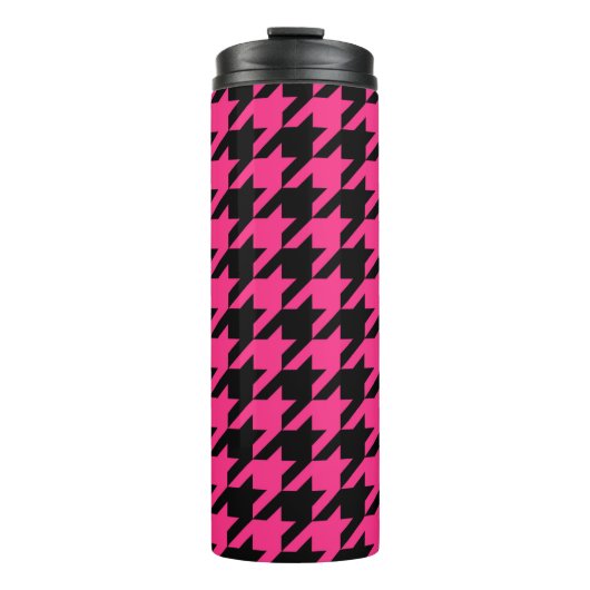 Roze Zwarte Houndstooth Check Thermosbeker (Voorkant)
