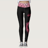 Roze zwarte iriserende schalen Chinese draak Leggings (Voorkant)