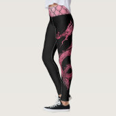 Roze zwarte iriserende schalen Chinese draak Leggings (Links)