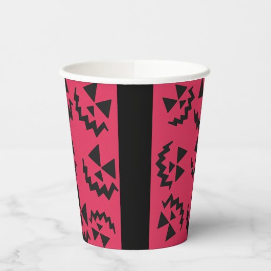 Roze & zwarte Jack o’ lantaarn gezichten Papieren Bekers (Links)