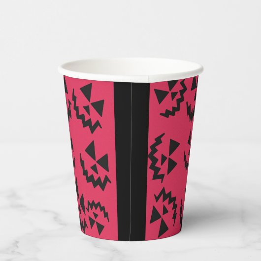 Roze & zwarte Jack o’ lantaarn gezichten Papieren Bekers (Rechts)