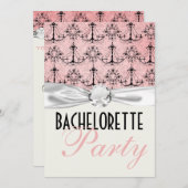 roze zwarte kandelaar damask bachelorette kaart (Voorkant / Achterkant)