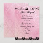 Roze & Zwarte kant Bat Mitswa Verjaardag Uitnodige Kaart (Voorkant / Achterkant)