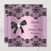 Roze zwarte kant Elegant Birthday Party Diamond 2 Kaart (Voorkant / Achterkant)