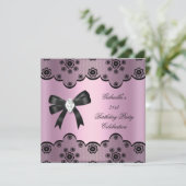Roze zwarte kant Elegant Birthday Party Diamond 2 Kaart (Staand voorkant)