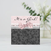 Roze Zwarte Kant Roze Zwarte Baby Meisje Douche Kaart (Staand voorkant)