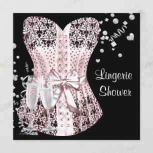 Roze Zwarte Kanten Lingerie Bruidsdouche Kaart
