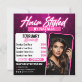 Roze & Zwarte Kapsalon Instagram Flyer Kaart (Voorkant)