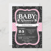 Roze zwarte karton Floral Baby shower Invite Kaart (Voorkant)