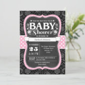 Roze zwarte karton Floral Baby shower Invite Kaart (Staand voorkant)
