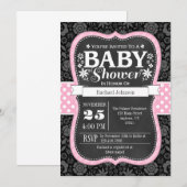 Roze zwarte karton Floral Baby shower Invite Kaart (Voorkant / Achterkant)