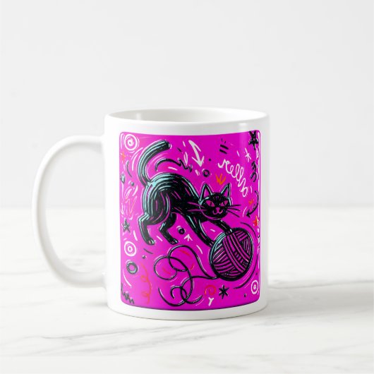 Roze Zwarte Kat  Koffiemok (Links)