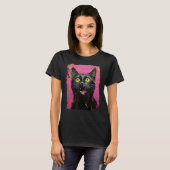 Roze Zwarte Kat T-shirt (Voorkant volledig)