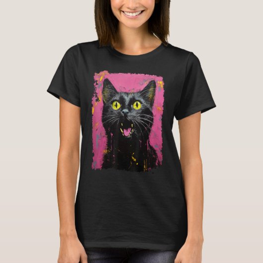 Roze Zwarte Kat T-shirt (Voorkant)