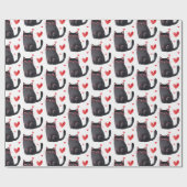 Roze Zwarte Katten Harten Verjaardag Cadeaupapier (Vlak)