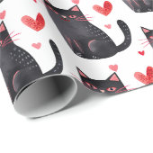 Roze Zwarte Katten Harten Verjaardag Cadeaupapier (Rol Hoek)