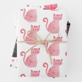 Roze Zwarte Katten Harten Verjaardag Inpakpapier Vel (In situ)
