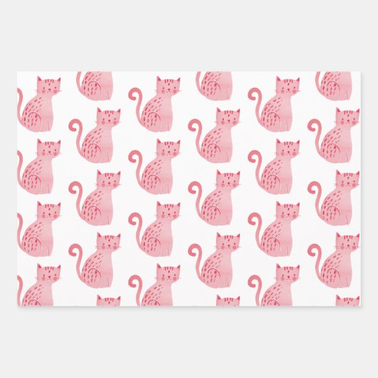 Roze Zwarte Katten Harten Verjaardag Inpakpapier Vel (Voorkant)