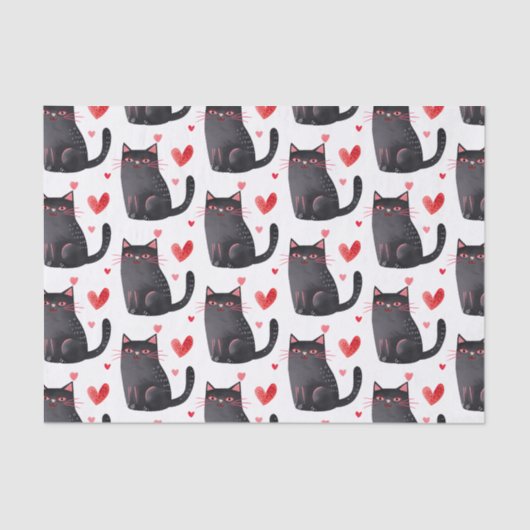 Roze Zwarte Katten Harten Verjaardag Tissuepapier (Voorkant)