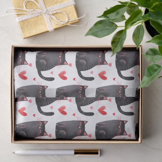 Roze Zwarte Katten Harten Verjaardag Tissuepapier (Geschenk)