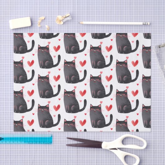 Roze Zwarte Katten Harten Verjaardag Tissuepapier (Craft)
