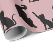 Roze zwarte katten Verjaardag Cadeaupapier (Rol Hoek)