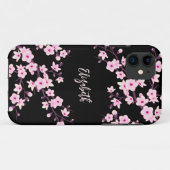 Roze Zwarte Kersenbloesem Monogram Case-Mate iPhone Case (Achterkant (horizontaal))