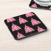Roze Zwarte Kerstboom Bier Onderzetter (Linkerzijde)