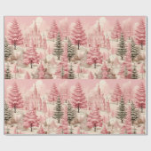 Roze & zwarte kerstboom cadeau inpakpapier (Vlak)