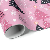 Roze & zwarte kerstboom cadeau inpakpapier (Rol Hoek)
