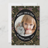 Roze zwarte kerstfamilie met één lijn Foto Feestdagenkaart (Voorkant)