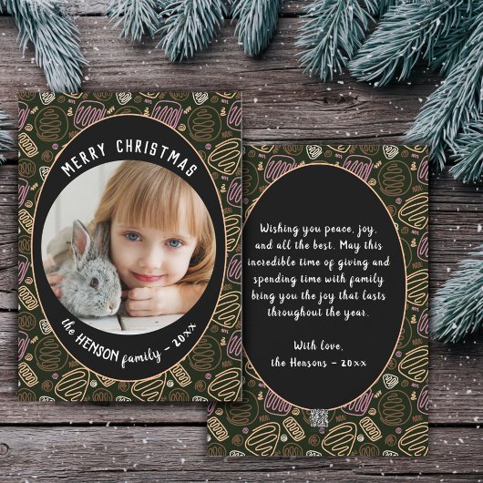 Roze zwarte kerstfamilie met één lijn Foto Feestdagenkaart