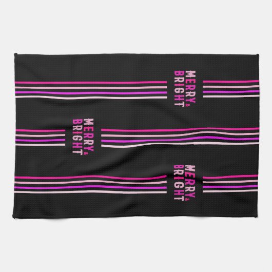 Roze Zwarte Kerstfeest Theedoek (Horizontaal)