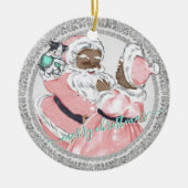  roze zwarte kerstman + mevrouw Claus Victoriaans Keramisch Ornament (Voorkant)
